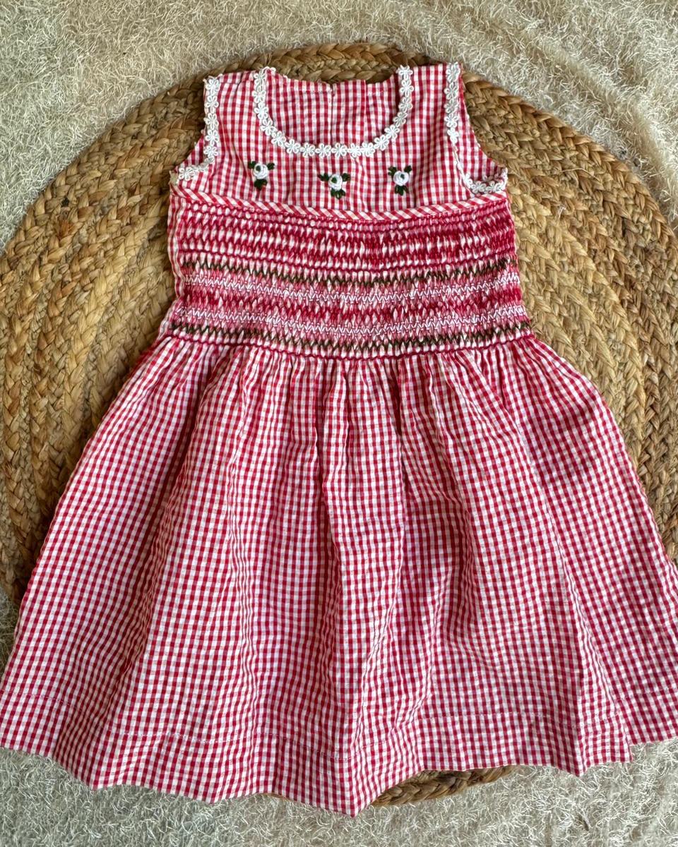Red Ghingam Kids Dress
