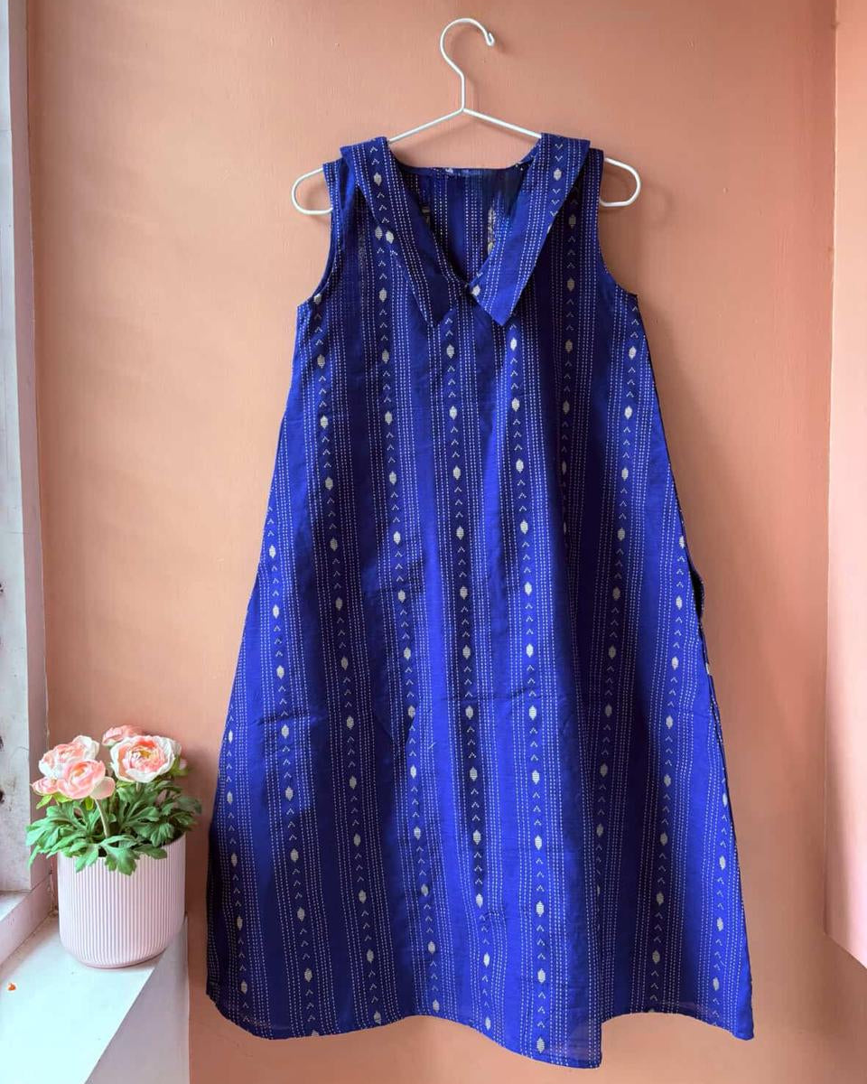 Printed Blue A-Line Dress