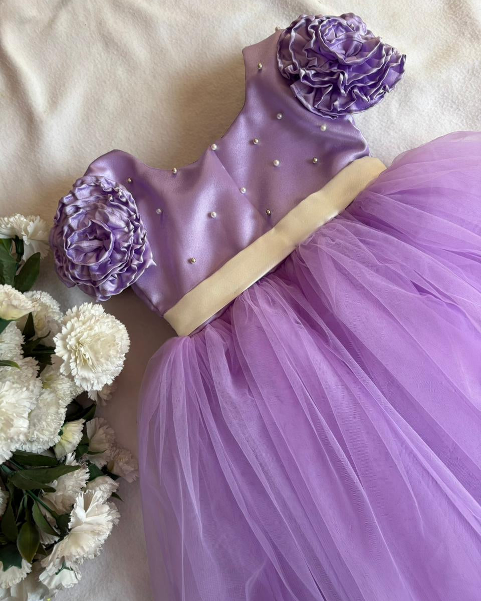 Violet Flower Sleeve Birthday Dress