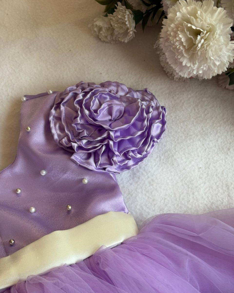 Violet Flower Sleeve Birthday Dress