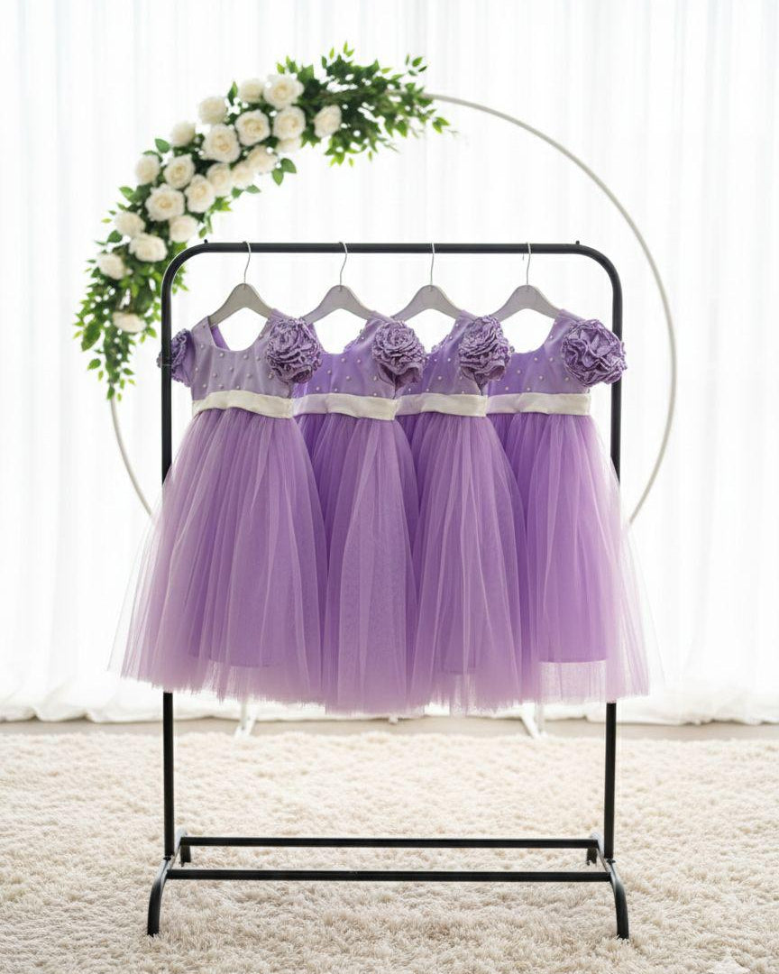 Violet Flower Sleeve Birthday Dress