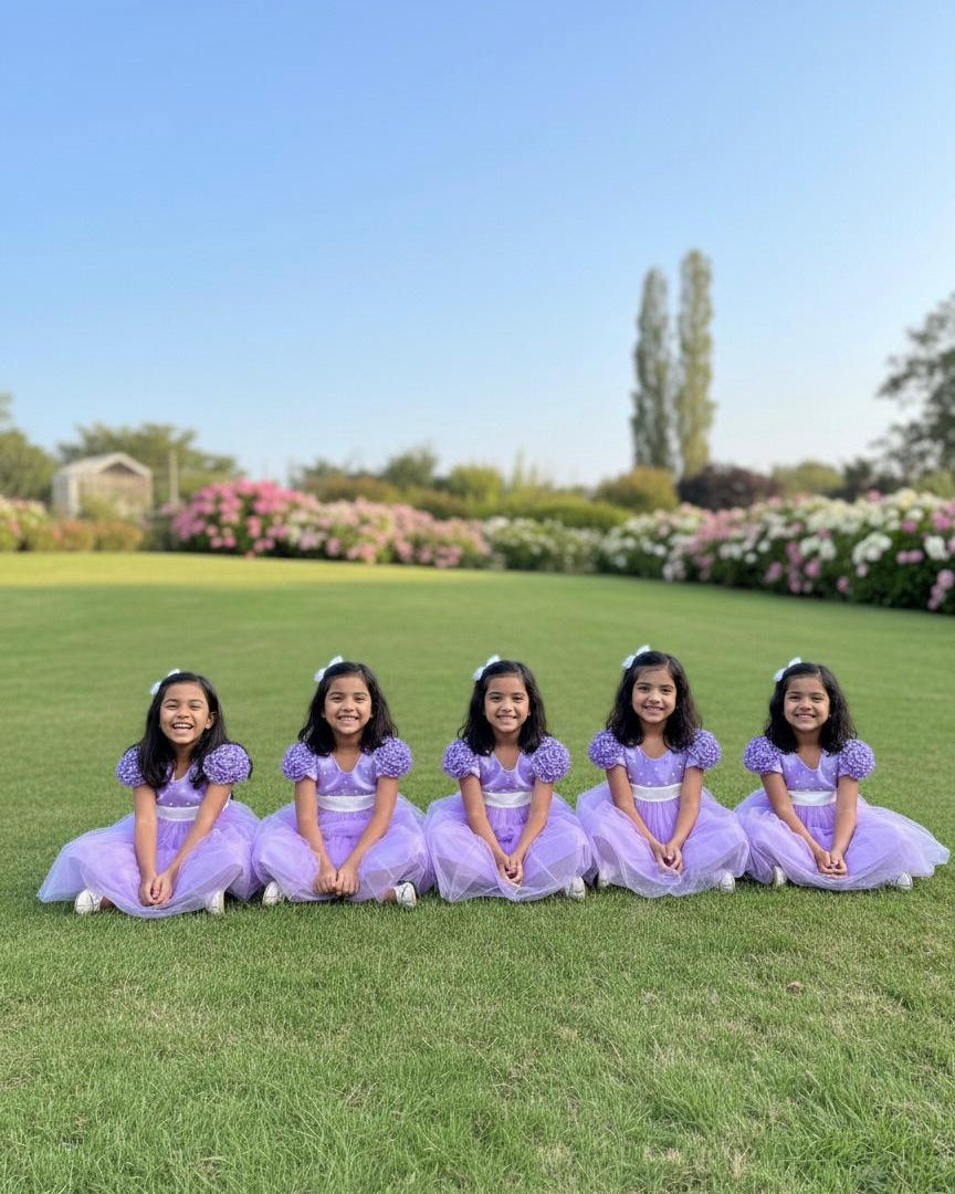 Violet Flower Sleeve Birthday Dress