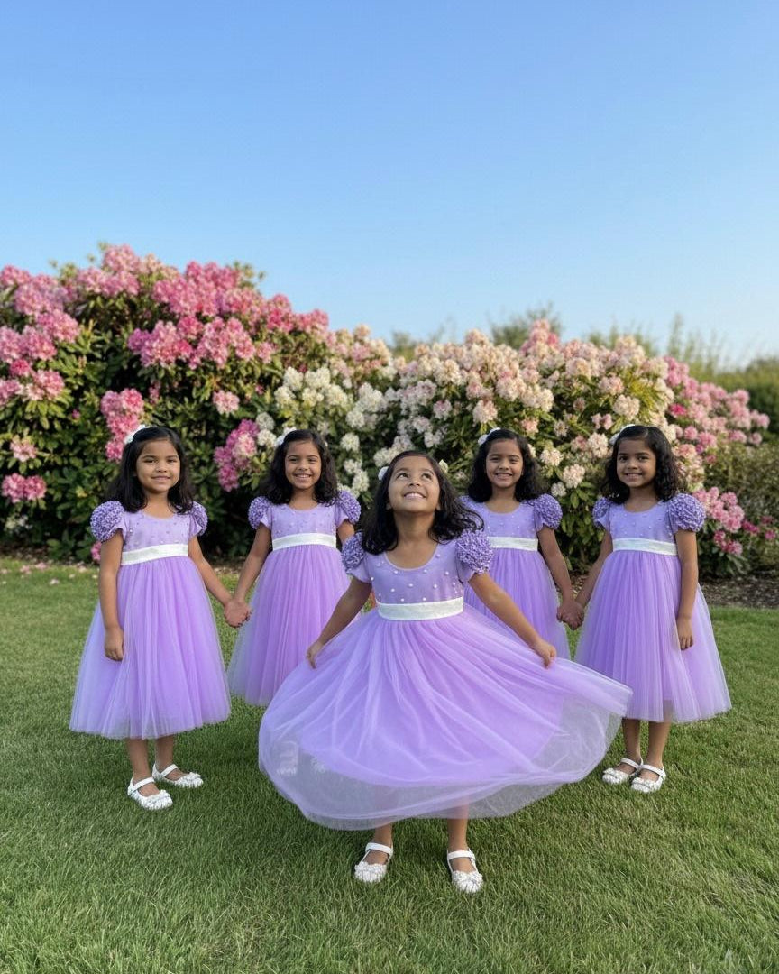 Violet Flower Sleeve Birthday Dress