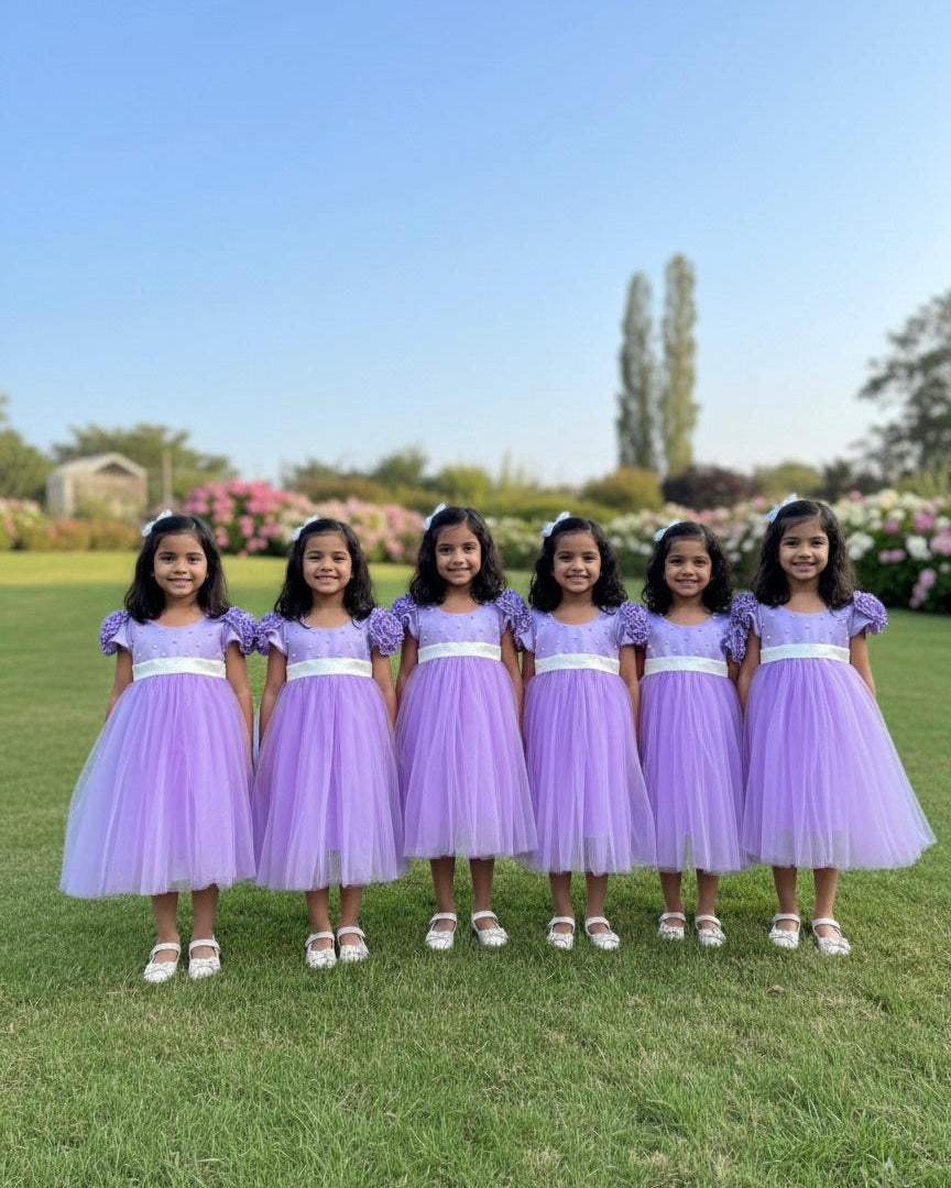 Violet Flower Sleeve Birthday Dress