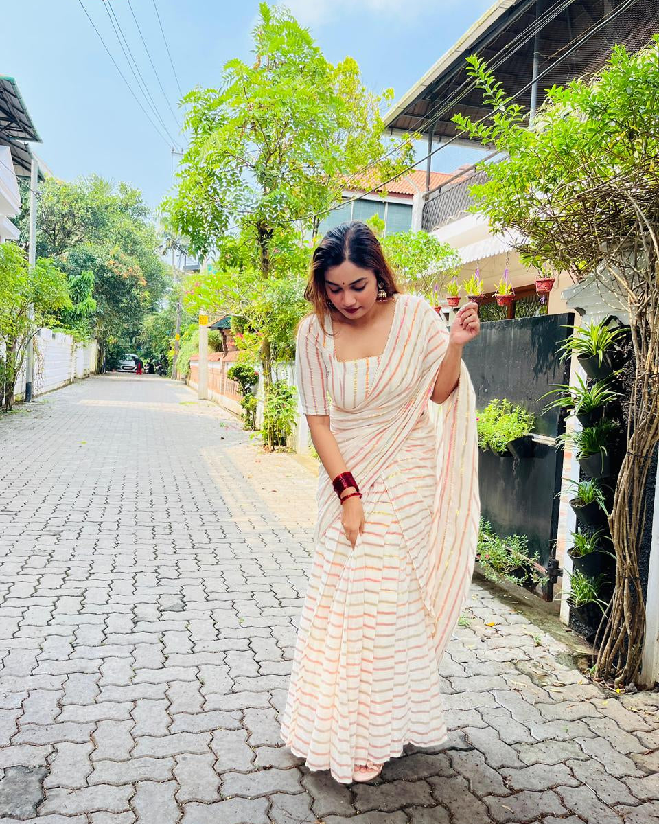 Golden Striped Saree