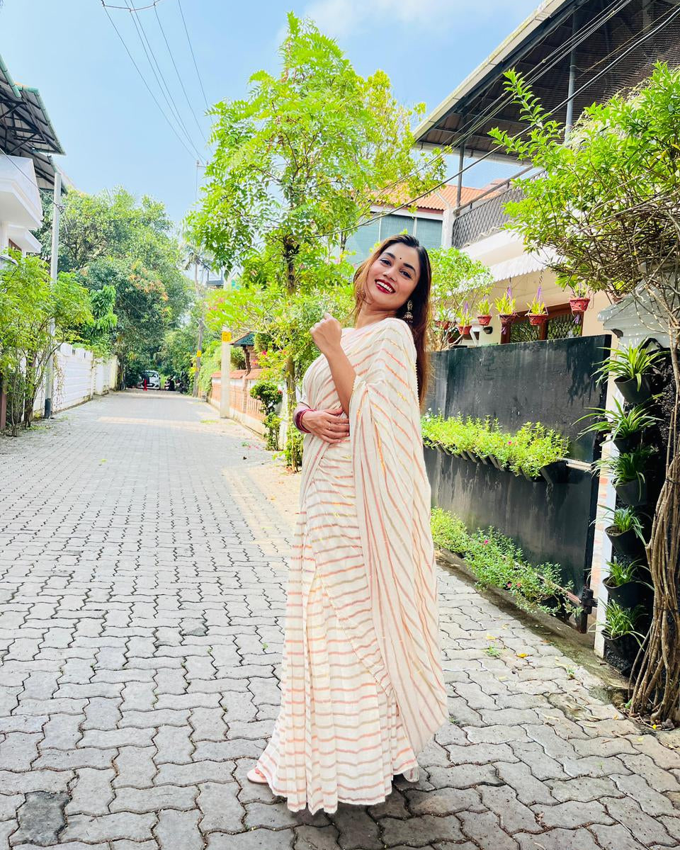 Golden Striped Saree