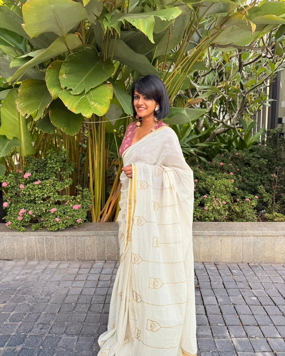 Lotus Embroidered Saree