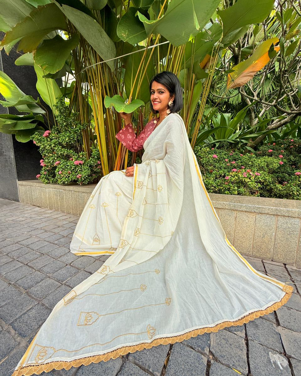 Lotus Embroidered Saree