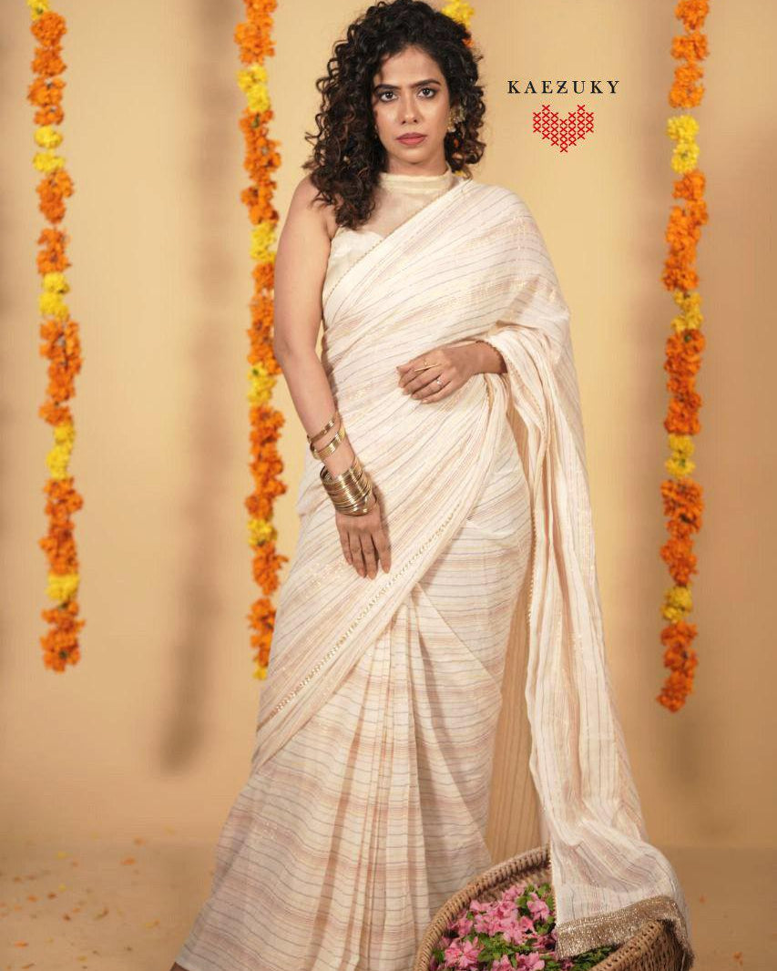 Onam Stripe Saree & Kurta Couple Twinning
