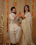 Onam Mulla Saree & Kurta Couple Twinning