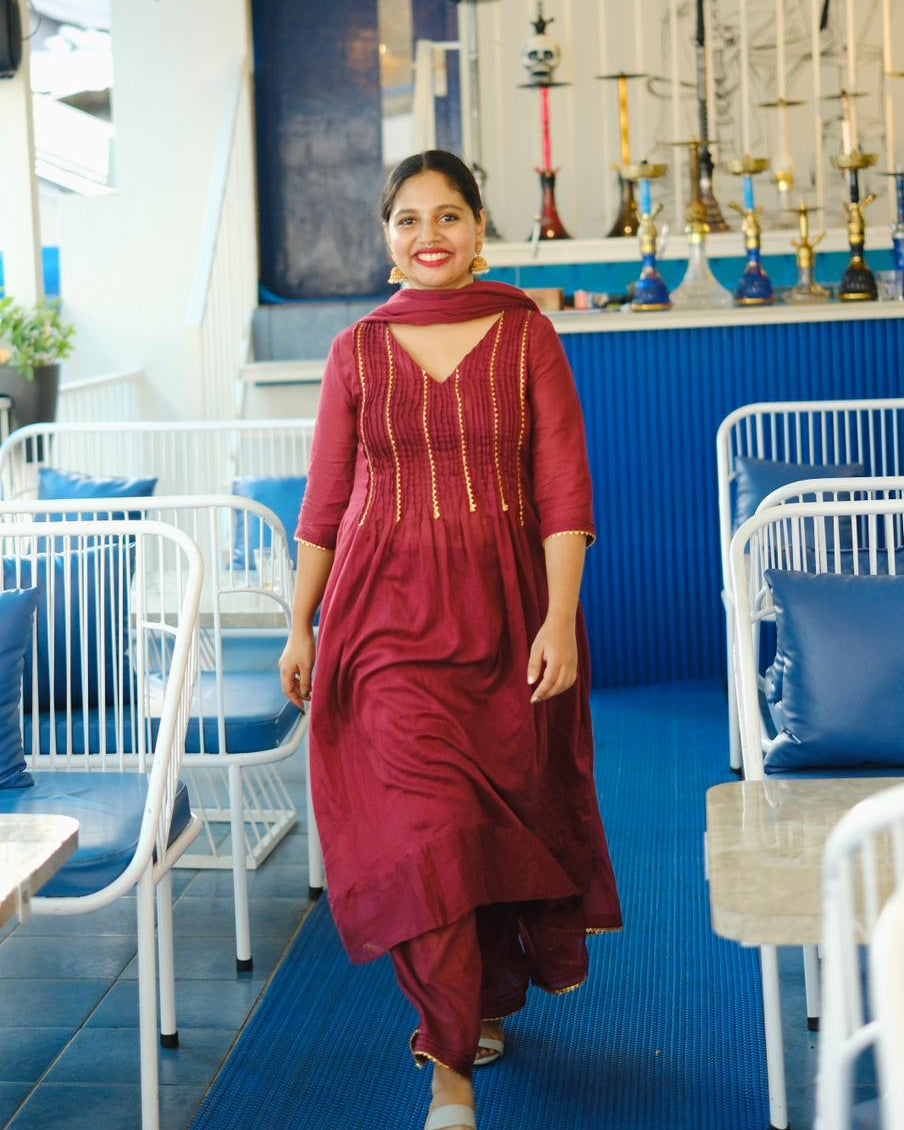 Maroon Gotapatti Detail Anarkali (3 piece set)