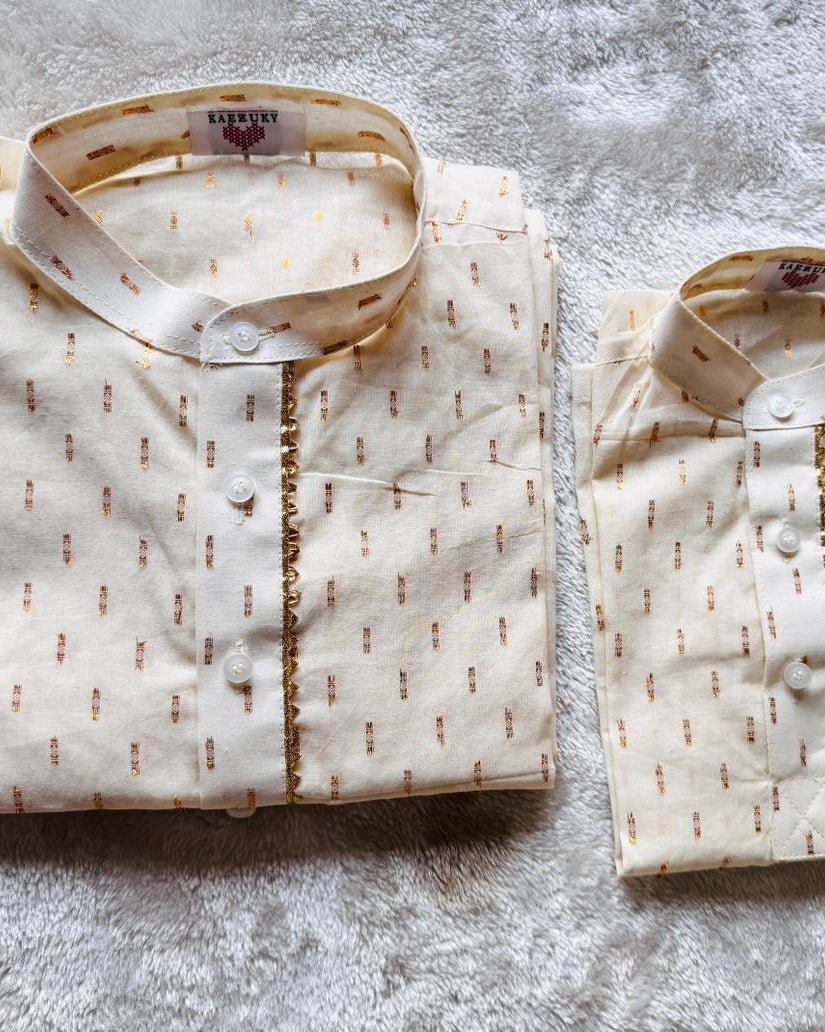 Father & Son Golden Pattern Kurta Combo