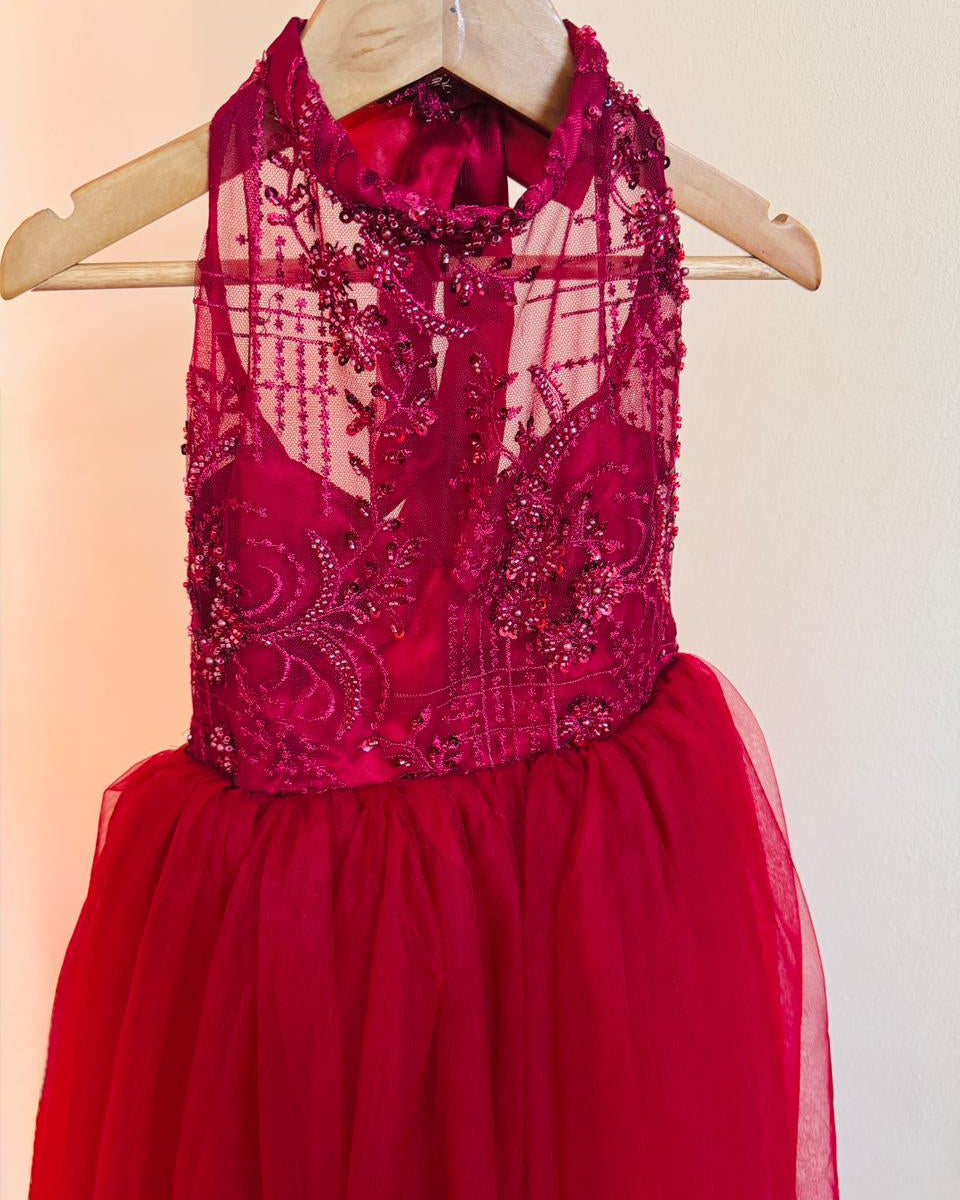 Red Tulle Halter neck Birthday Dress