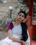 Purple Ethnic Striped Saree