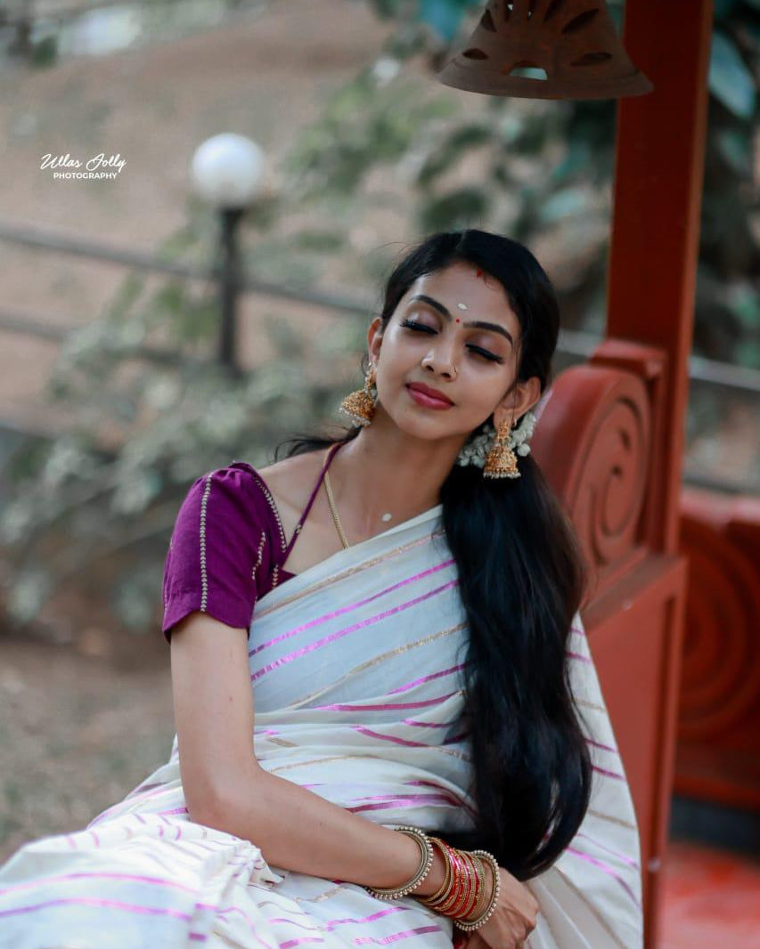 Purple Ethnic Striped Saree