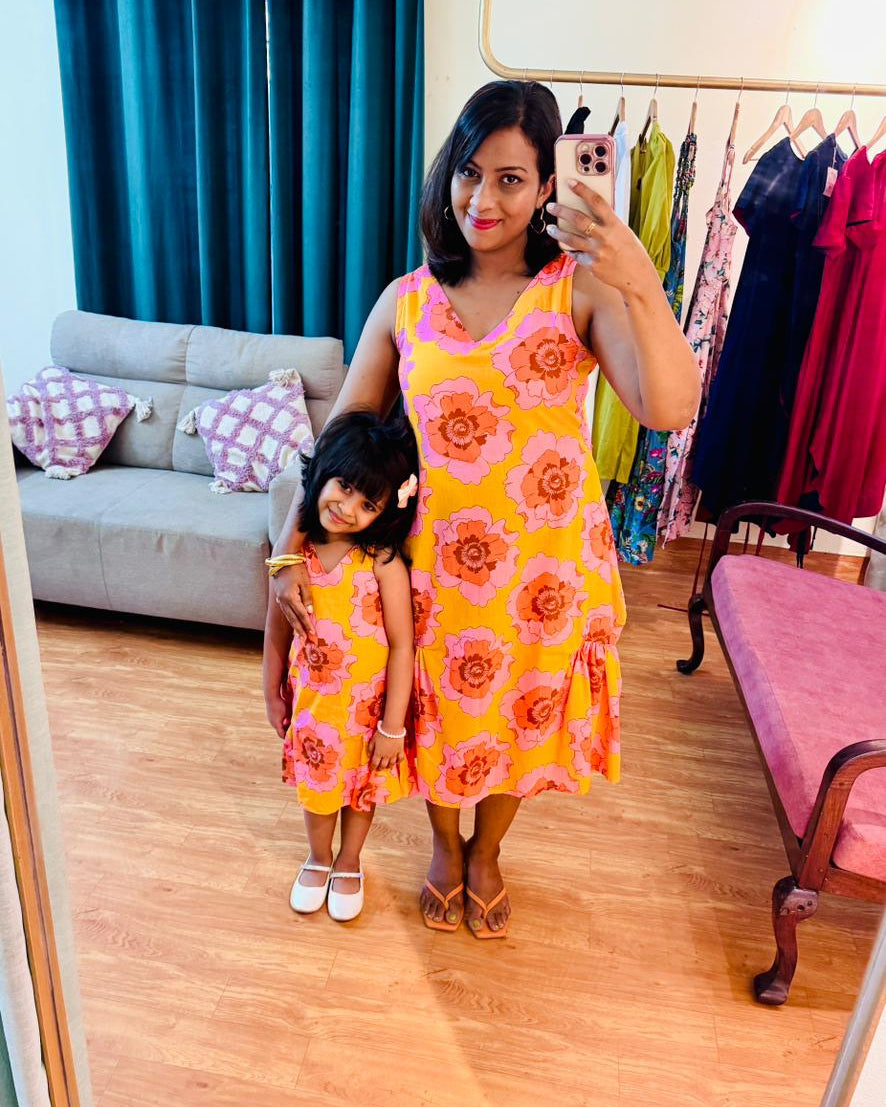 Mustard Floral Mom & Daughter Twinning Combo