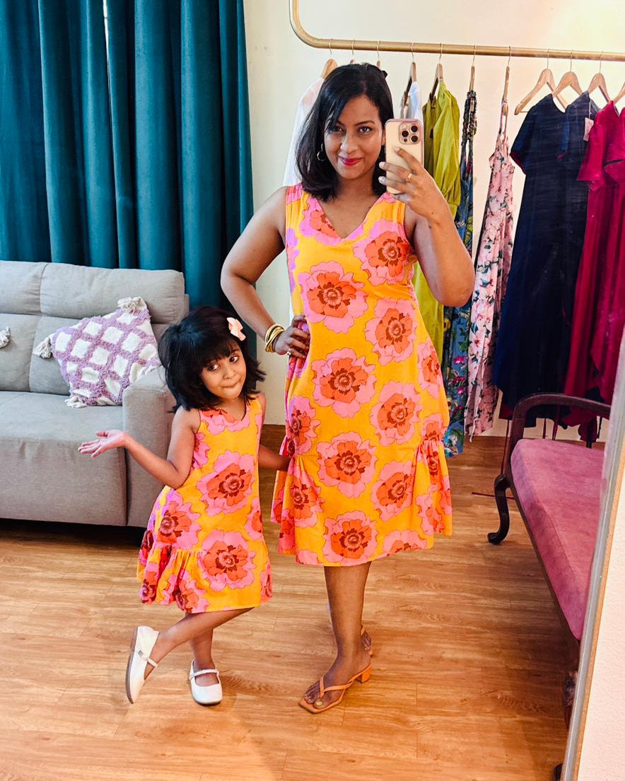 Mustard Floral Mom & Daughter Twinning Combo