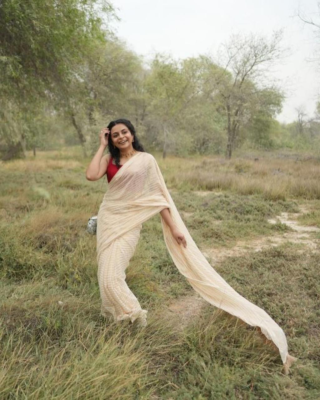 Gold Thin Stripe Saree