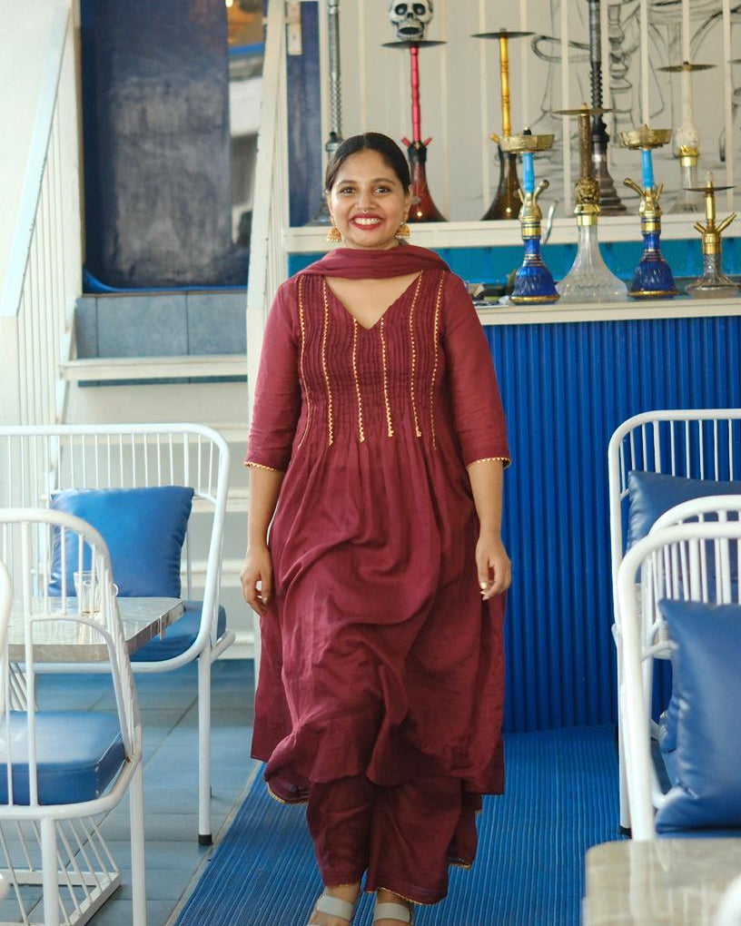 Maroon Gotapatti Detail Anarkali (3 piece set)