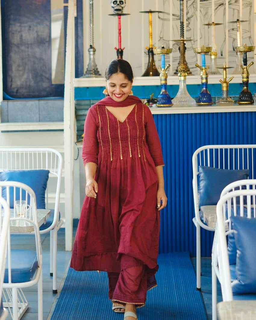 Maroon Gotapatti Detail Anarkali (3 piece set)