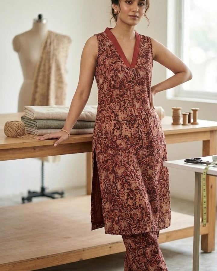 Kalamkari Maroon Co-ord Set