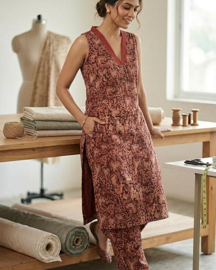 Kalamkari Maroon Co-ord Set
