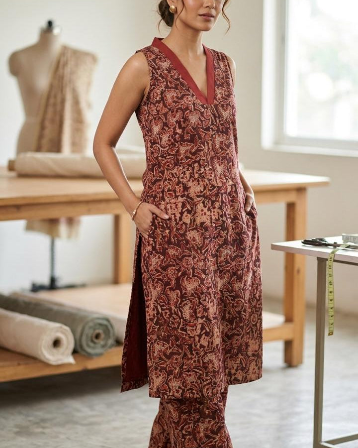 Kalamkari Maroon Co-ord Set
