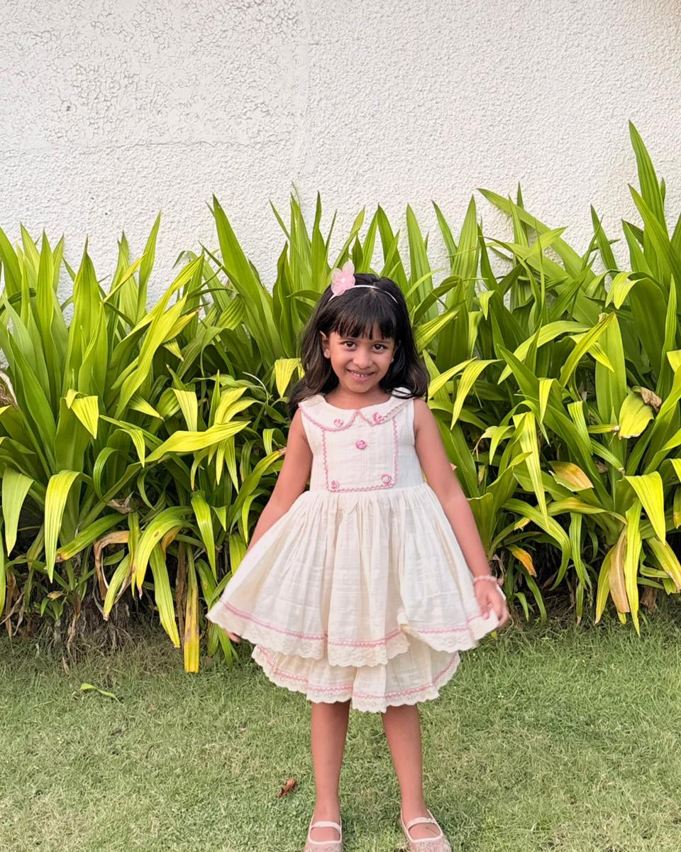 Off white Pink Layered Dress