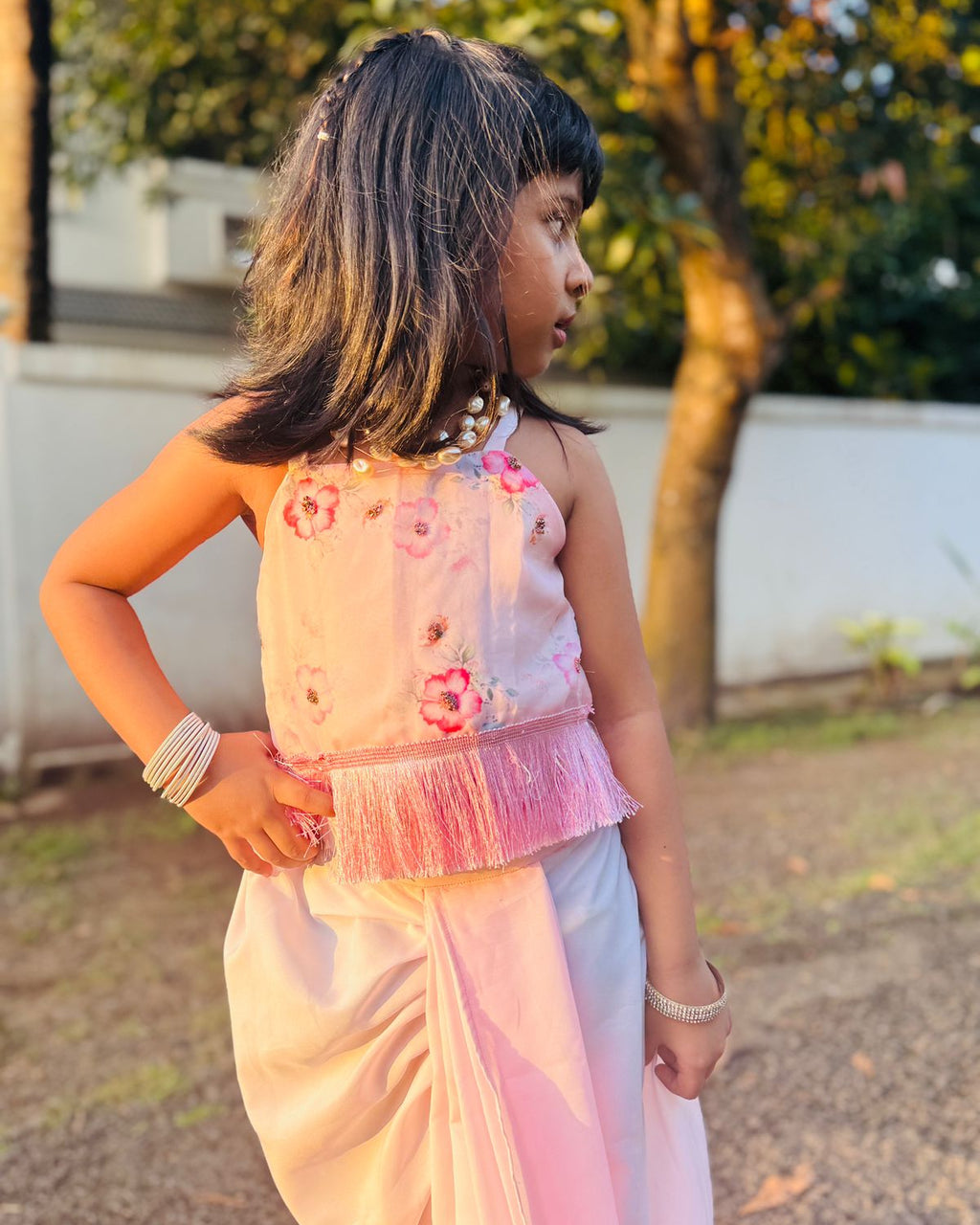 Pink Draped Kids Co-ord Set