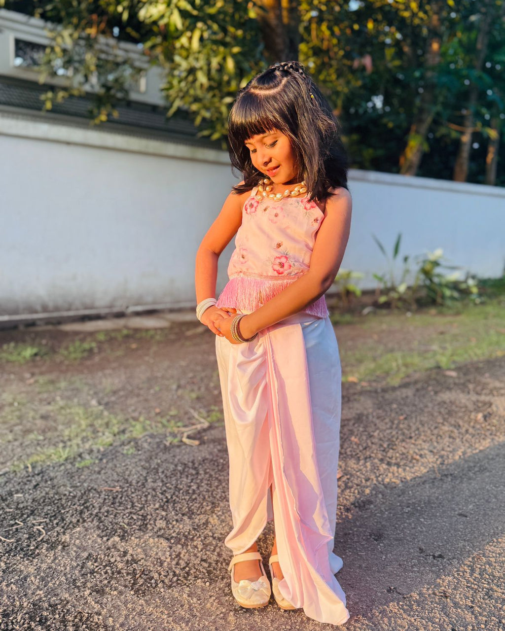 Pink Draped Kids Co-ord Set