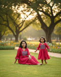 Mom & Daughter Maroon Lace Details Dress Combo