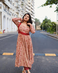Kalamkari Anarkali Red Top