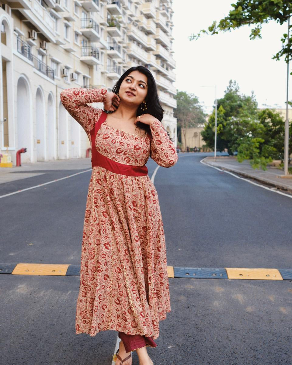 Kalamkari Anarkali Red Top
