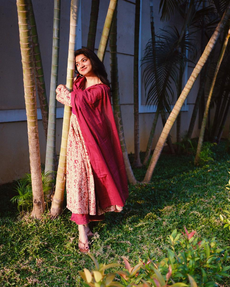 Kalamkari Anarkali Red Top