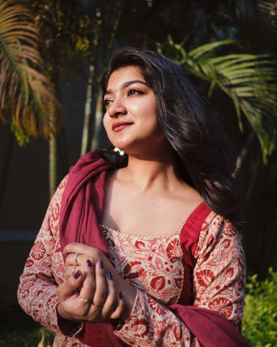 Kalamkari Anarkali Red Top