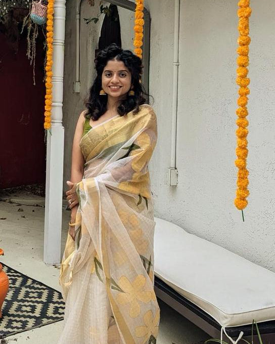 Yellow Floral Printed Saree