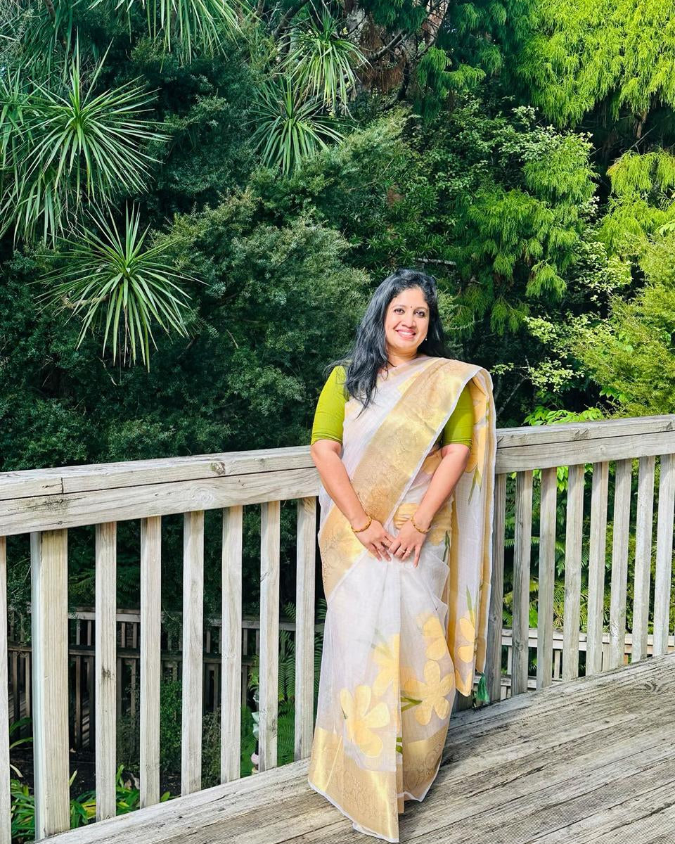 Yellow Floral Printed Saree
