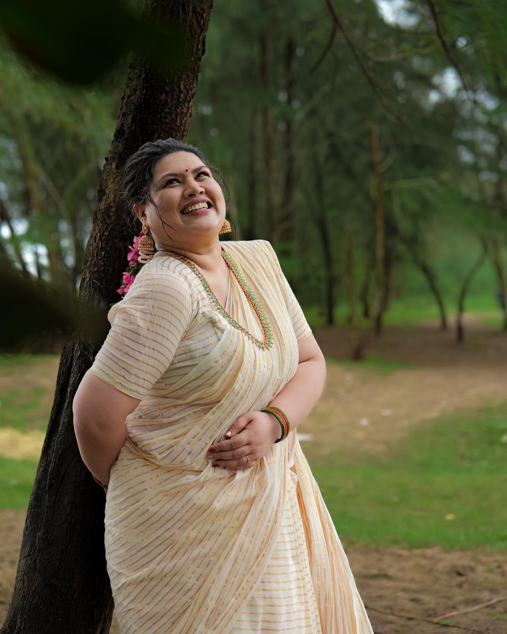 Gold Thin Stripe Saree