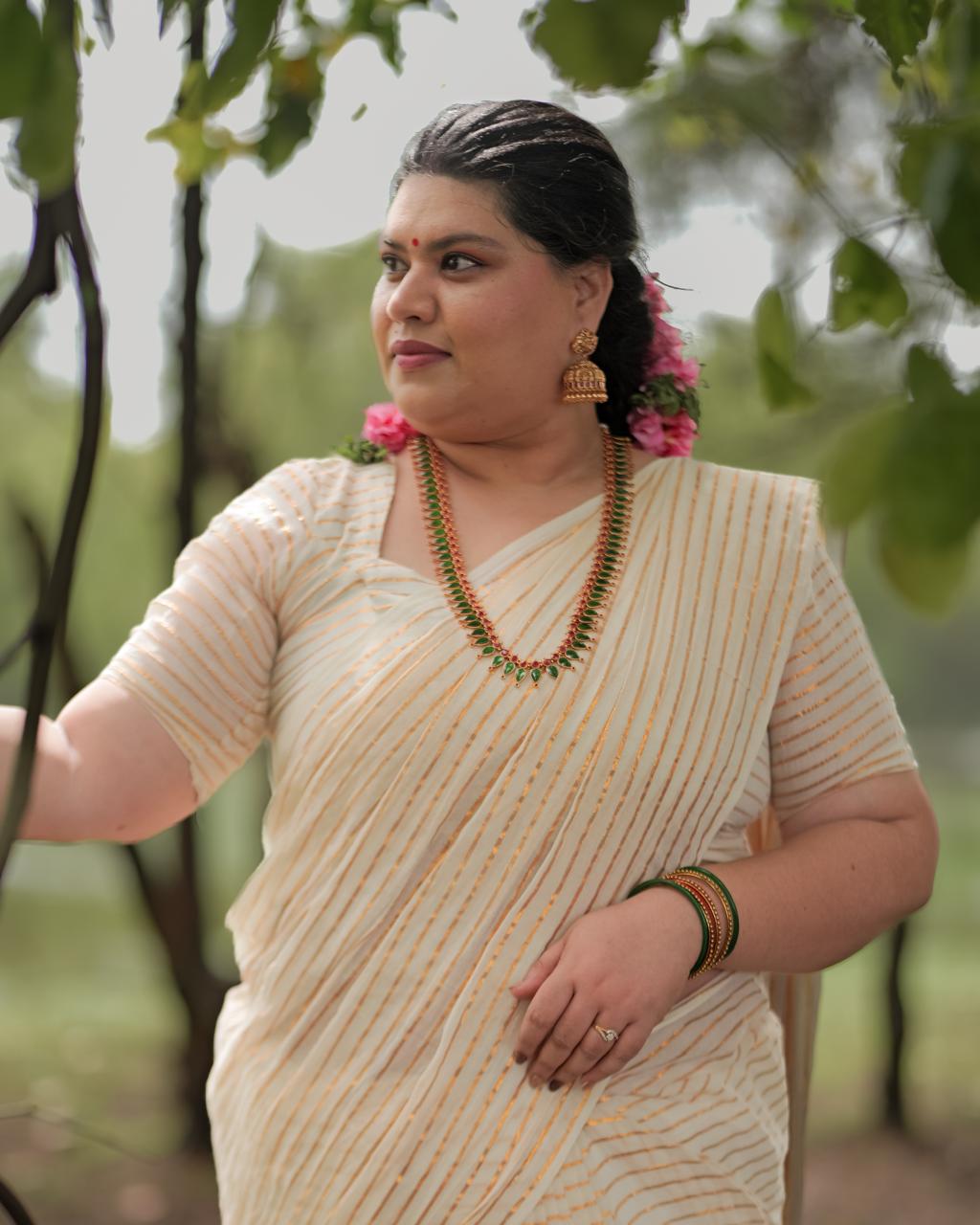 Gold Thin Stripe Saree