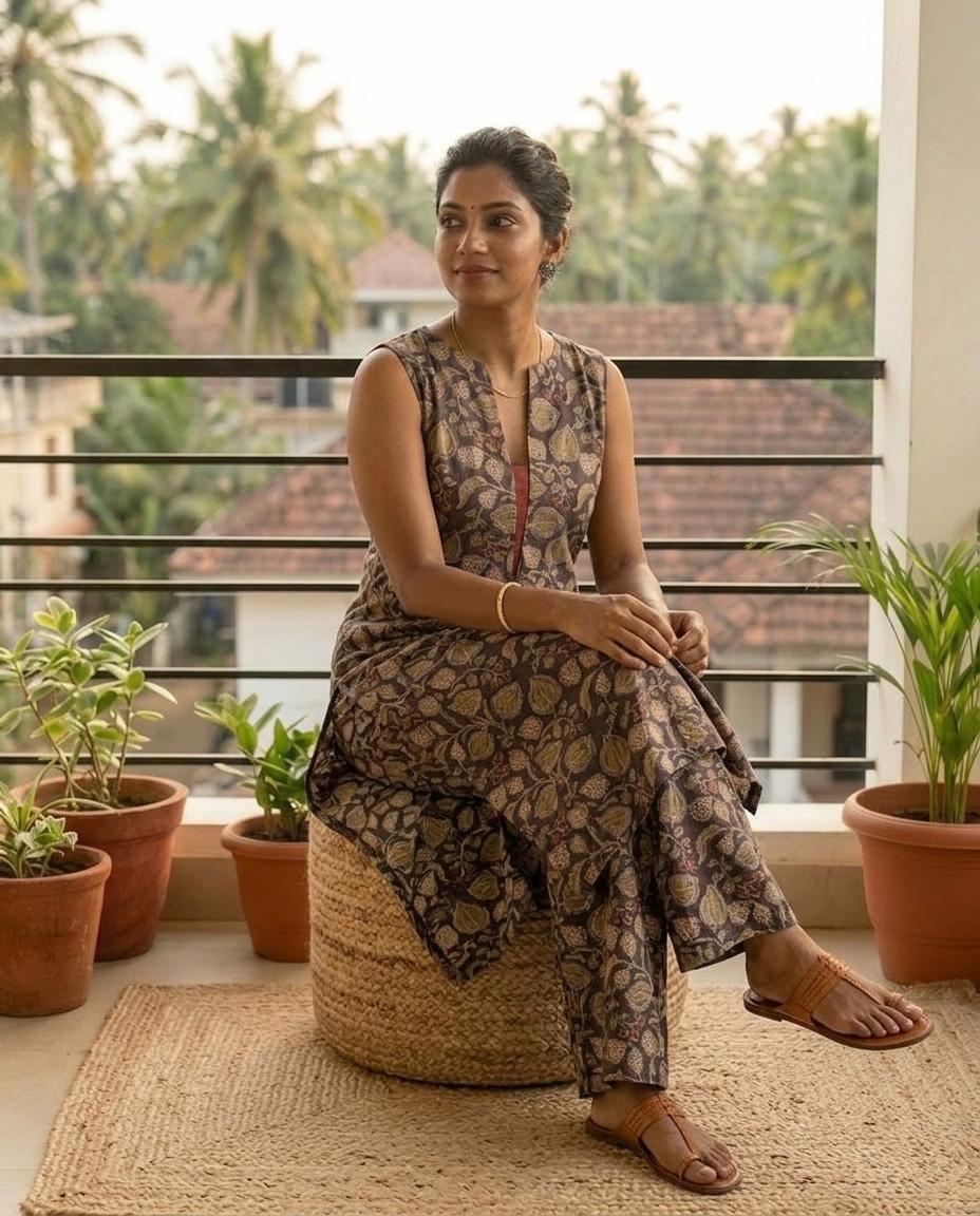 Kalamkari V-Neck Co-ord Set