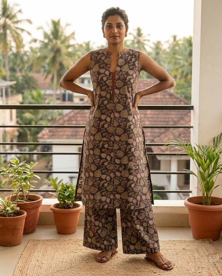 Kalamkari V-Neck Co-ord Set