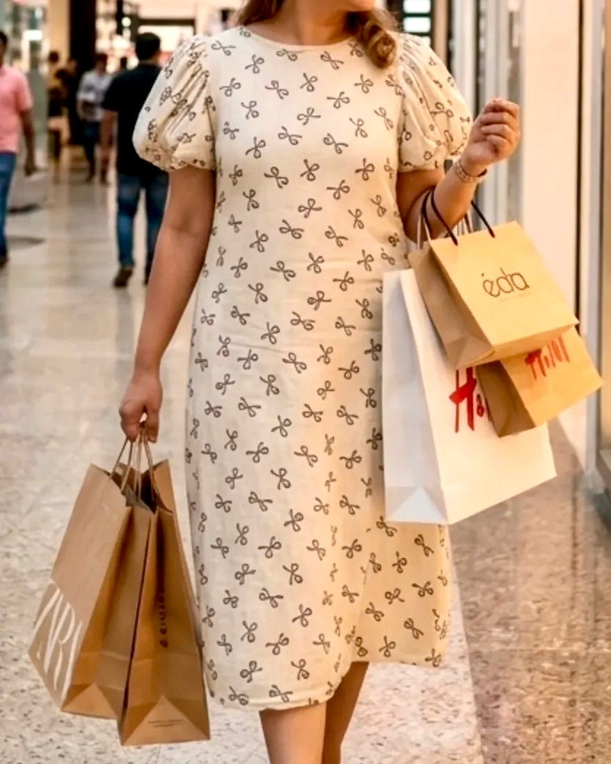Bow Print Casual Dress